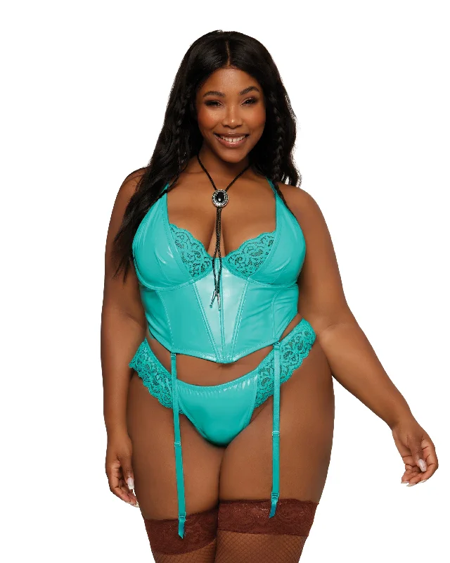 Dreamgirl Stretch Vinyl and Lace Bustier and G-string Set