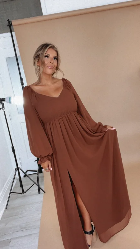 Timeless Romantic Chiffon Maxi Dress, Brown