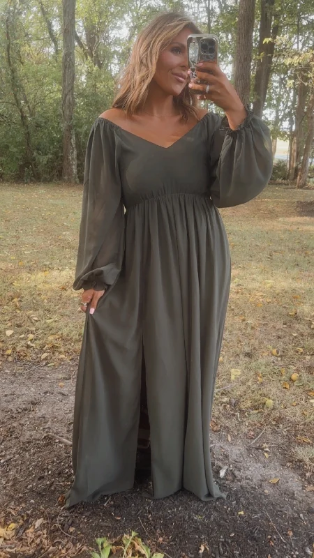 ECB Exclusive: Timeless Romantic Chiffon Maxi Dress, Olive