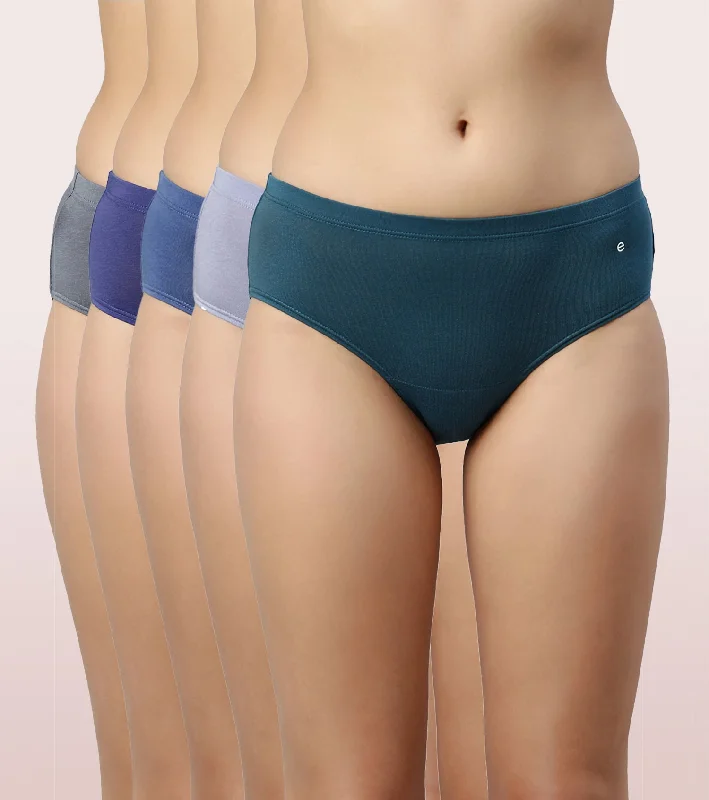 The Stretch Cotton Hipster Panty | Antimicrobial And Stain Release Finish | Cotton Spandex-Assorted-Pack Of 5-Colors And Print May Vary