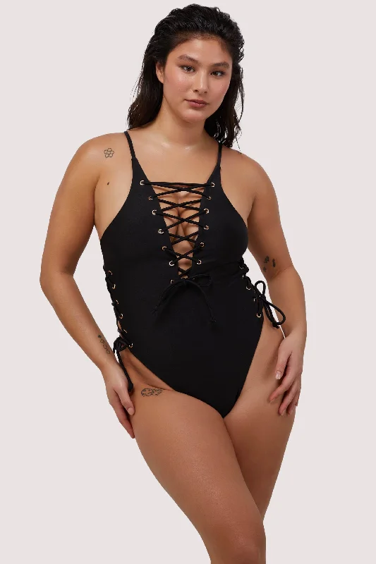 Eden Eden Fuller Bust Black Plunge Lace-Up Swimsuit