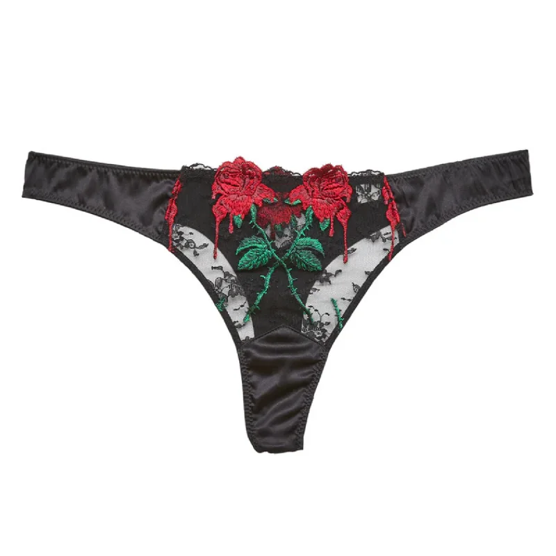 Fleur du Mal Vampire Rose Embroidery Thong