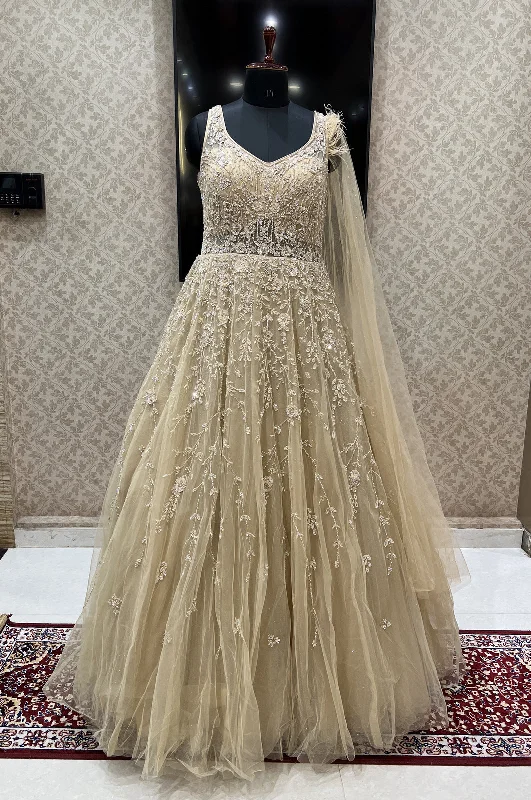 Gold Stone, Sequins and Beads work Bridal and Partywear Gown