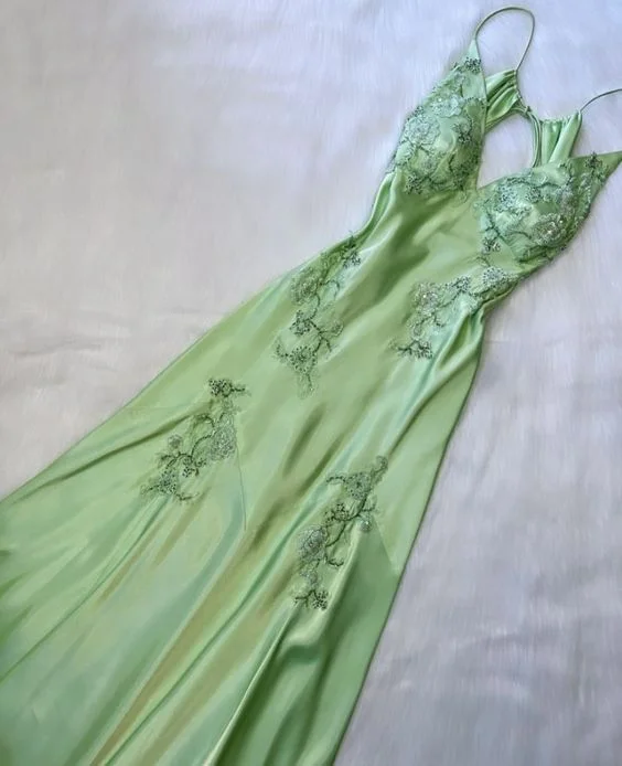 Green V neck Long Prom Dress gh2939