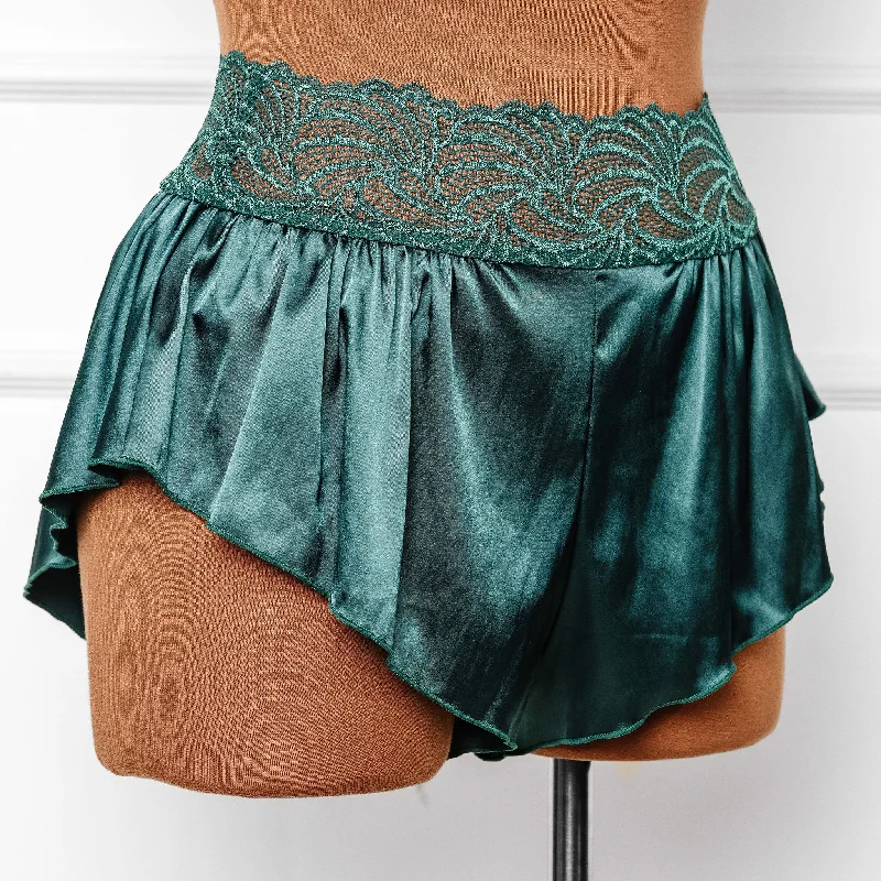 High Waist Lacy Satin Tap Shorts - Emerald