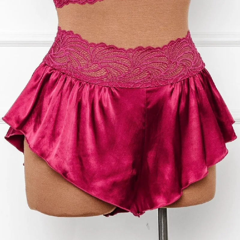 High Waist Lacy Satin Tap Shorts - Ruby