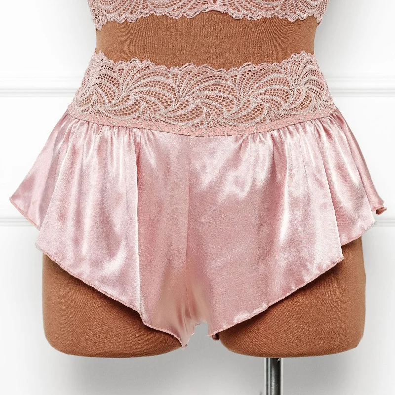 High Waist Lacy Satin Tap Shorts - Blush