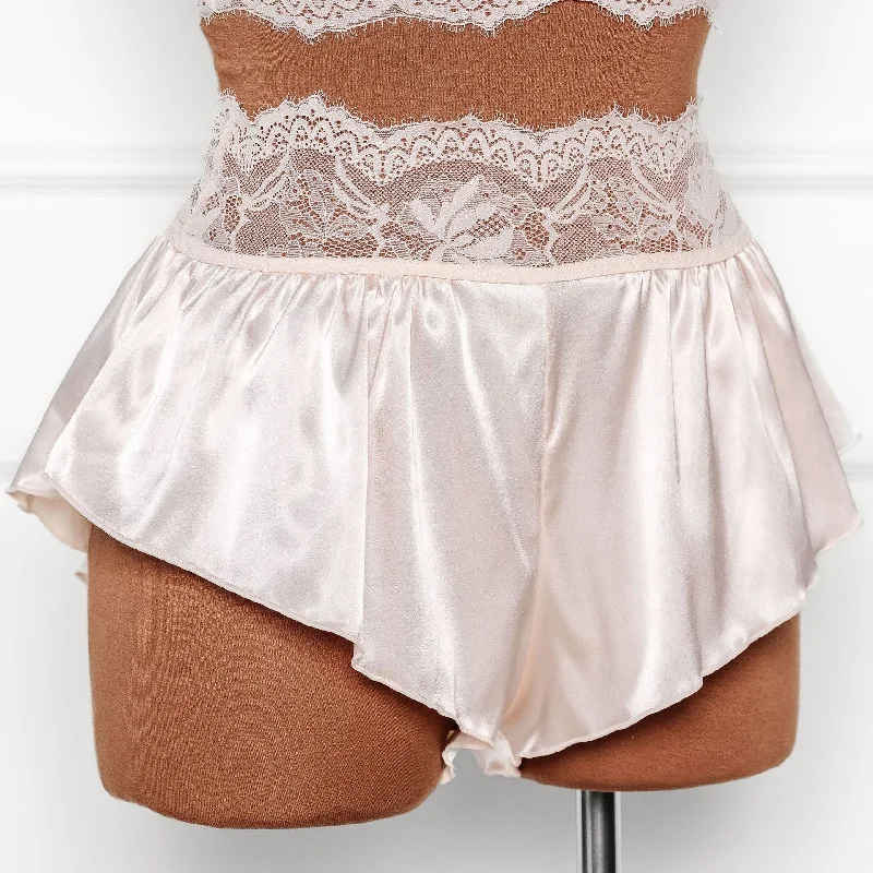 High Waist Satin Tap Shorts - Champagne