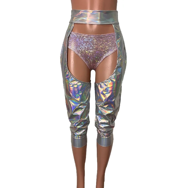 Jogger Chaps in Holographic Opal Iridescent Spandex Unisex Women's/Men's