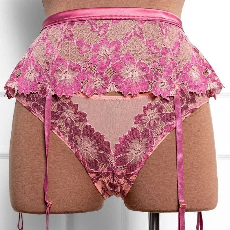 Lacy Skirted Garter Belt - Raspberry