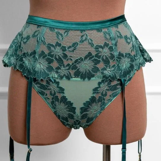 Lacy Skirted Garter Belt - Garden Green