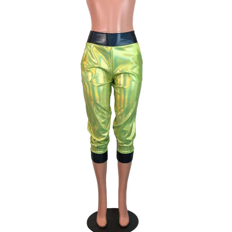 Lime W/ Black Holograph Joggers w/ Pockets Women's