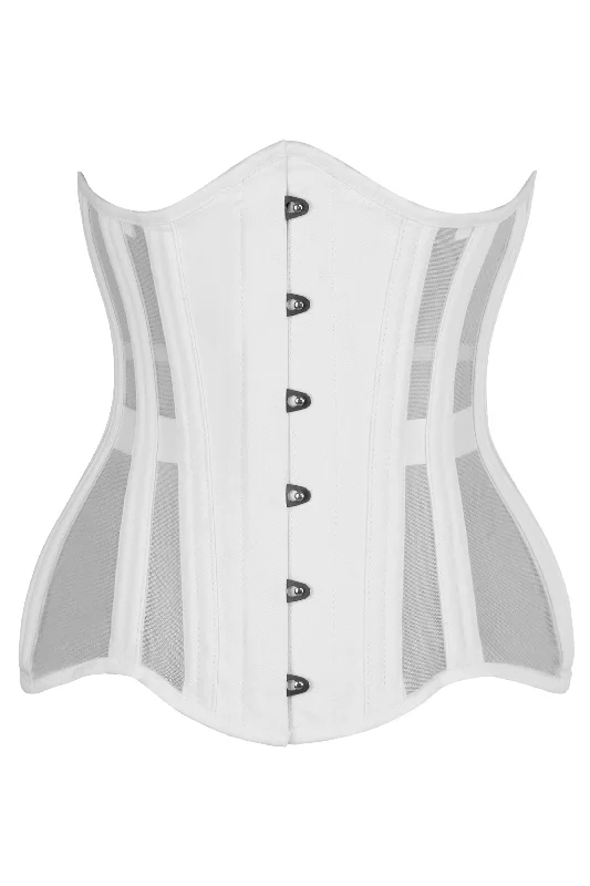 Longline Cotton and Mesh Underbust Corset in White