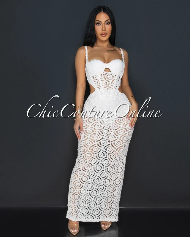 Melora Off-White Bustier Cut-Out Crochet Maxi Dress