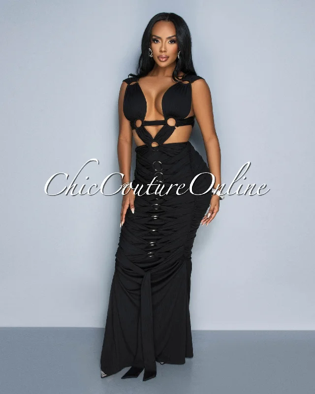 Monika Black Draped Cut-Out Maxi Dress