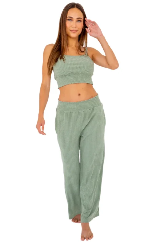 Mono B Smocked Waistband Ribbed Wide Leg Pants KP5021