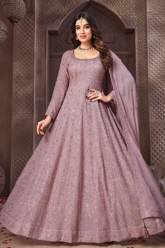 Onion Pink Embroidery, Beads, Mirror, Zardozi and Zari work Floor Length Anarkali Suit