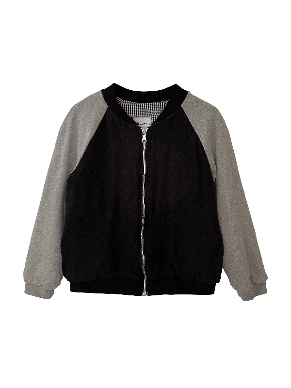 Organic Colour Block Bomber in Grey & Black