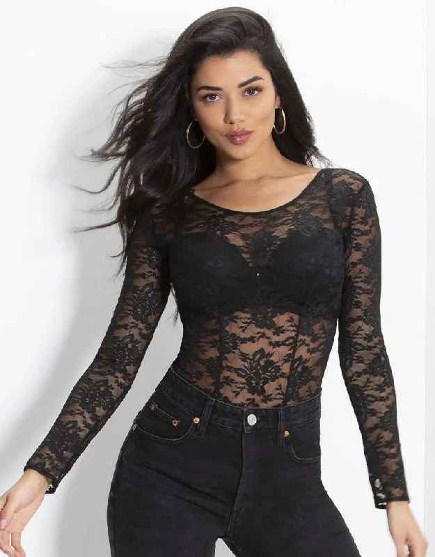 Pour Moi Make a Scene Long Sleeve Lace Body Black