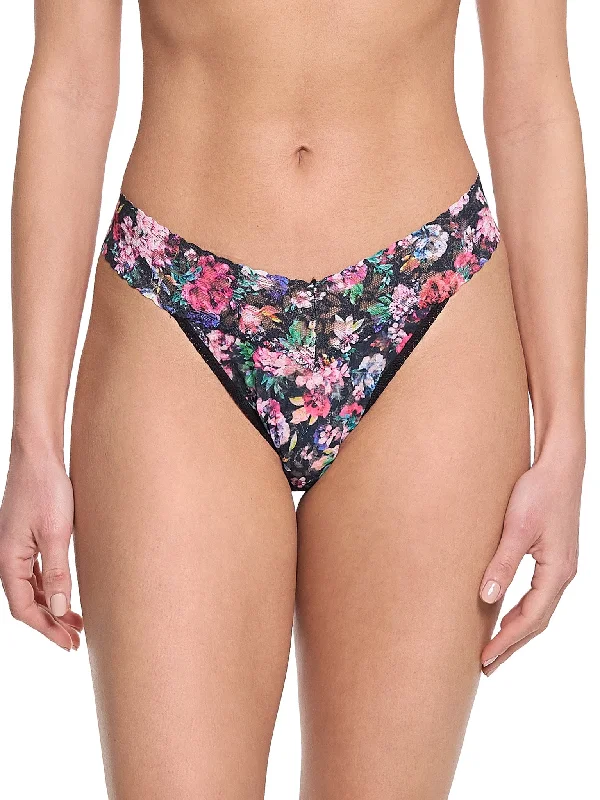 Printed Signature Lace Original Rise Thong Dark Peonies