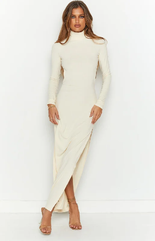 Quincy Beige Open Back Midi Dress