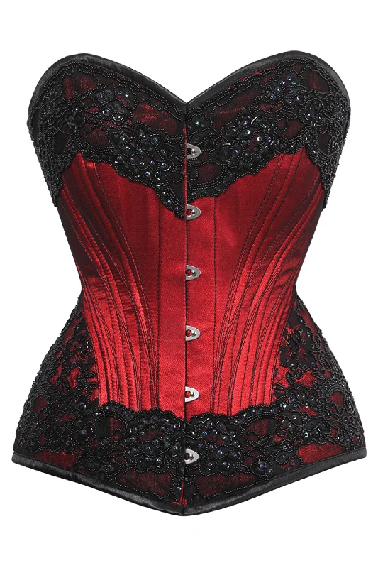 Red and Black Couture Overbust Corset with Lace Overlay