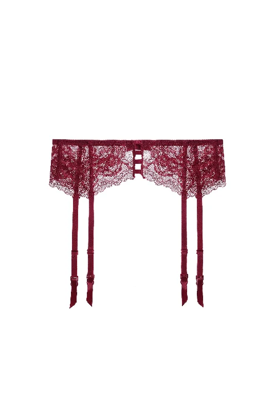 Red Floral Lace Trim Garter Belt Lingerie