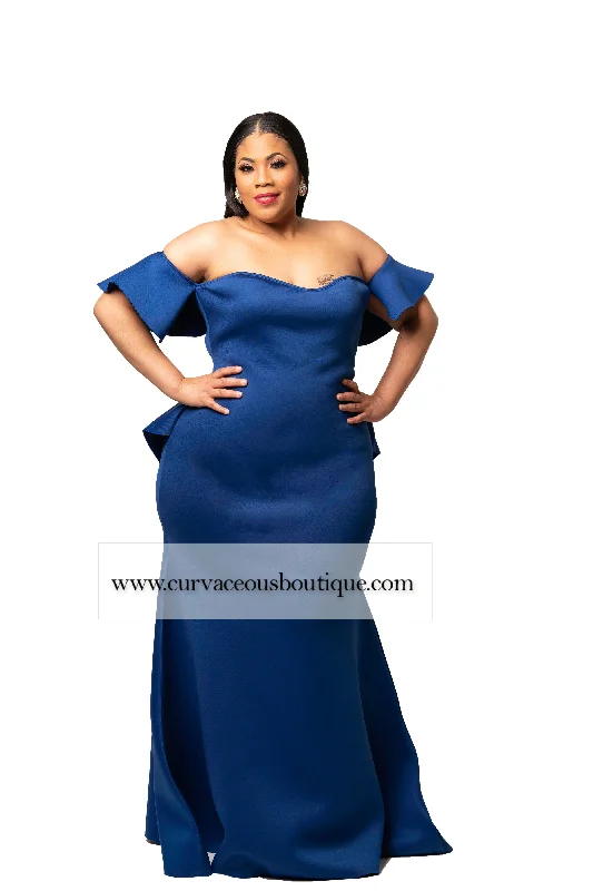 Royal Blue Angel Ruffle Rear Gown