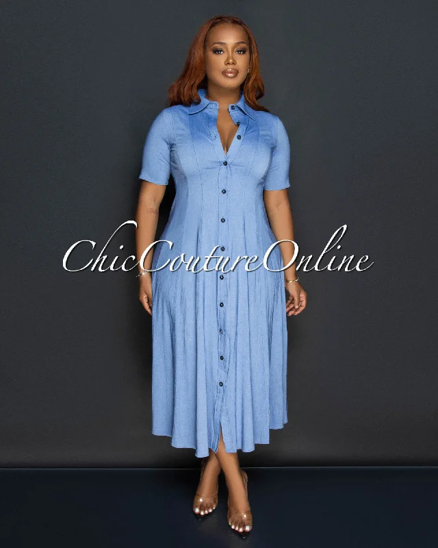 Saveria Light Blue Chambray Midi Dress