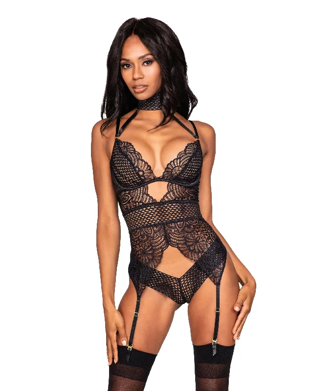 Dreamgirl Scalloped Stretch Lace Garterteddy with Collar