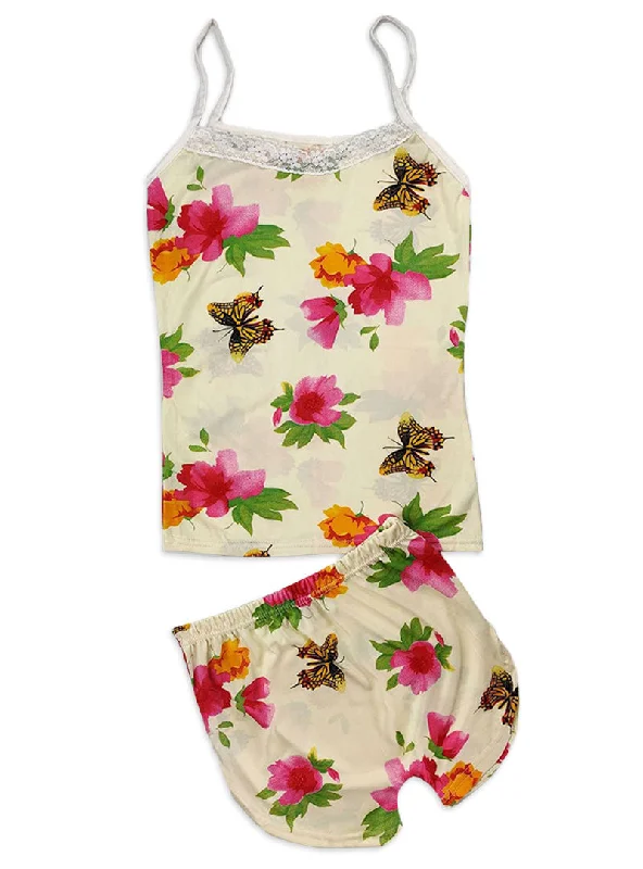 Sexy Flower Sleepwear Braces Shirts + Shorts Underwear