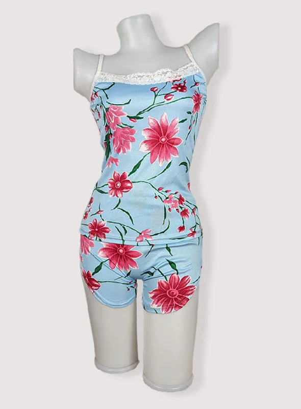 Sexy Flower Sleepwear Braces Shirts + Shorts Underwear