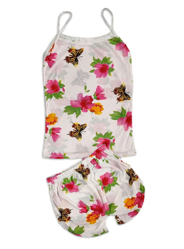 Sexy Flower Sleepwear Braces Shirts + Shorts Underwear