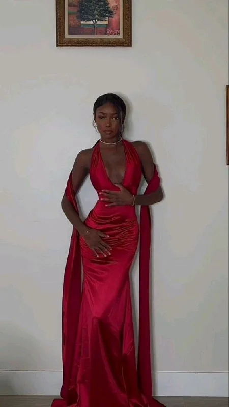 Sexy Mermaid Red V neckline Prom Dress gh2997