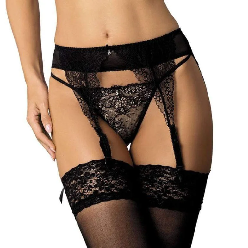 Sexy Sheer Lace Garter Belt Gorteks Scarlet Black