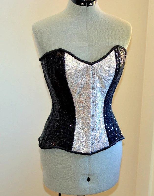 Shiny glitter overbust authentic corset, sample sale, waist 24". Steel-boned for tight lacing. Prom, shiny burlesque, cosplay, couture corset