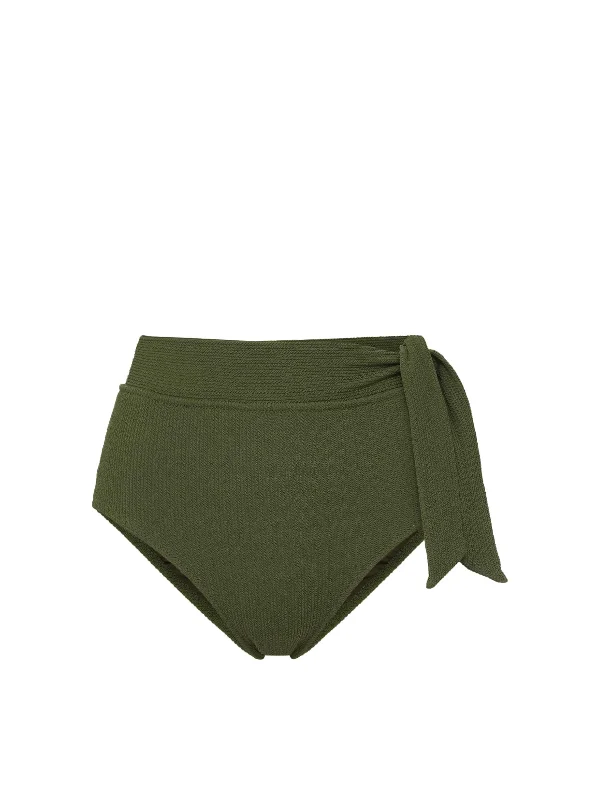 Side Tie High Waist Bottom Olive Textured Stripe