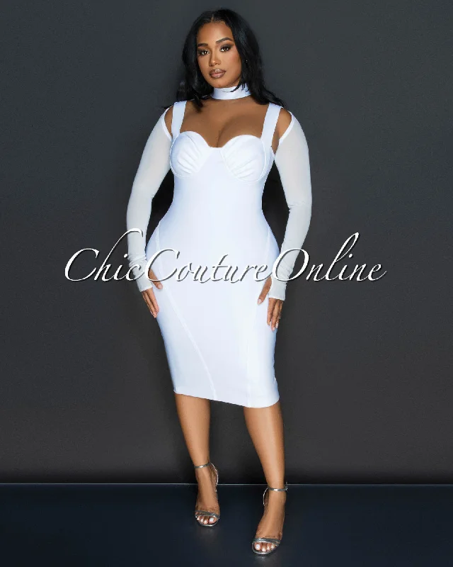 Solia Off-White Cut Out Bandage Midi Dress