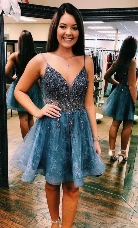 spaghetti straps short grey homecoming dress  gh1688