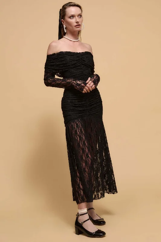 Starlit Romance Studded Lace Off-Shoulder Dress