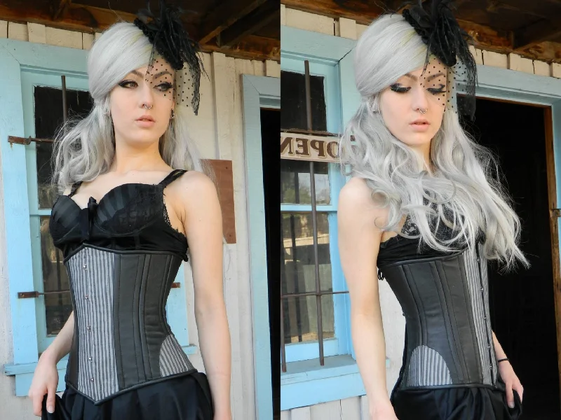 Stylish gothic corset designed by PorcelainPanic, underbust version. Lambskin and fabric gothic steampunk authentic waist training corset