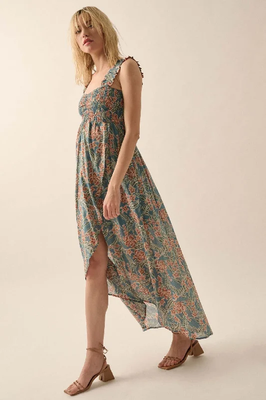 Sultry Season Floral High-Low Tulip Maxi Dress