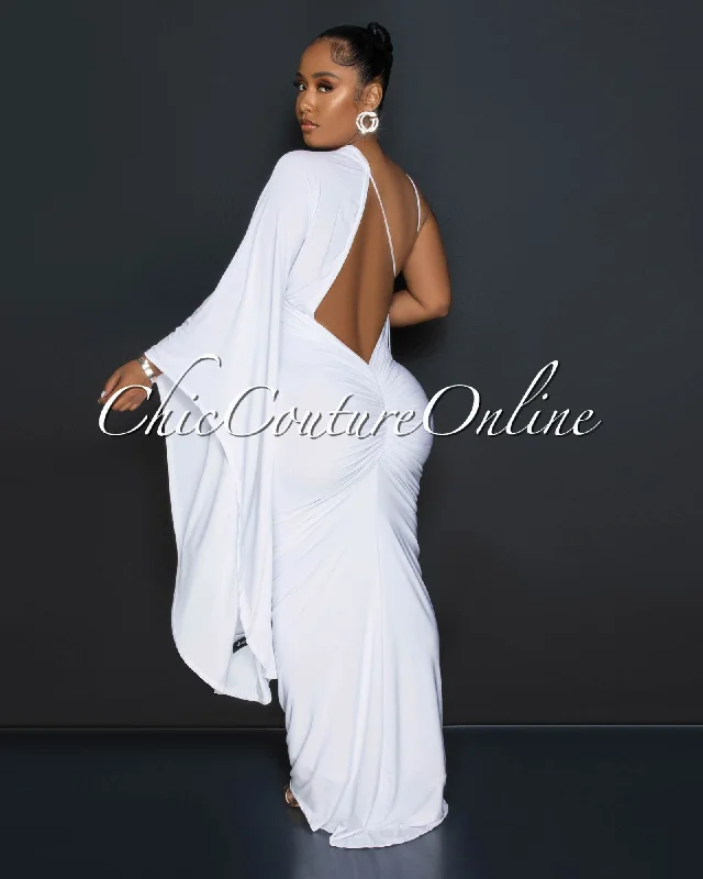 Thesa White Single Statement Long Sleeve Maxi Dress (2/24)