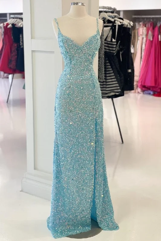 Tiffany Blue Sequin Mermaid Long Formal Dress gh2721