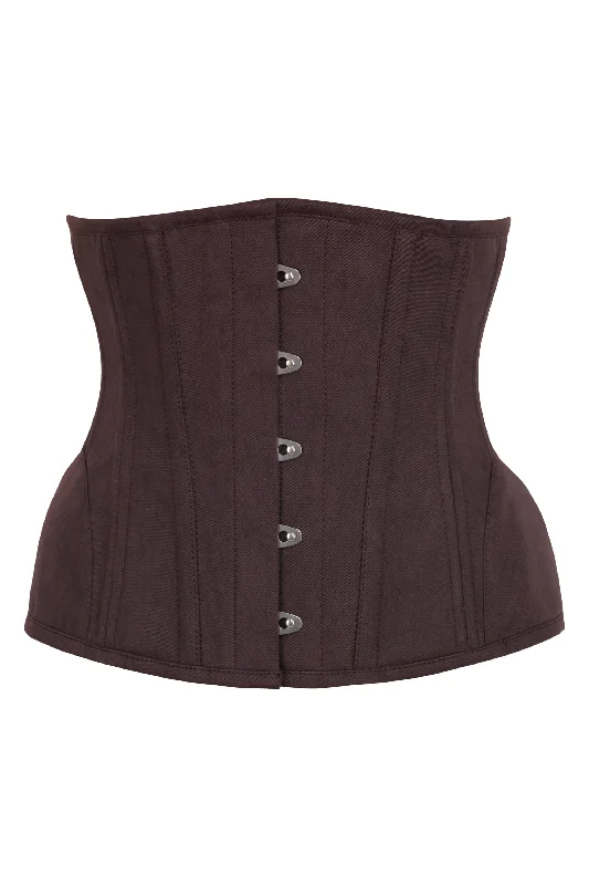 Underbust Waist Trainer In Espresso Cotton Twill -Curved Hem And Hip Panels