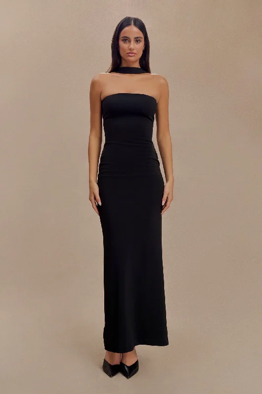 Velma Halter Collar Maxi Dress - Black