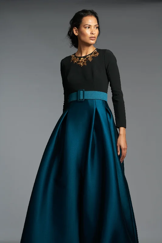 Victoria Gown - Black/Bottle Green