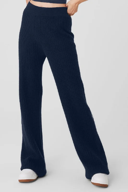 Cashmere High-Waist Plush Waffle Pant - Navy