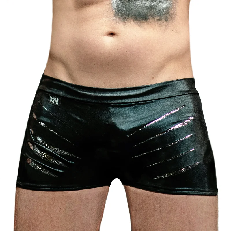 Men's Slash Shorts - Black Wetlook / Silver