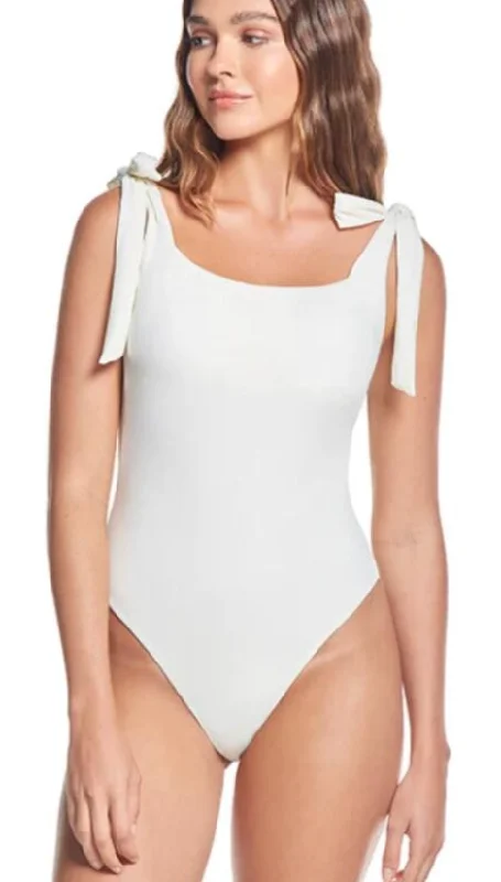 White Bow Tied Straps One Piece Swimsuit